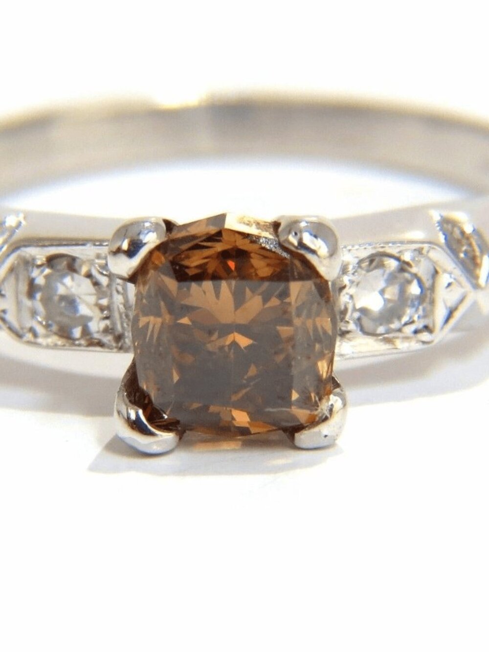1.12ct natural fancy bright orange brown diamond ring platinum*